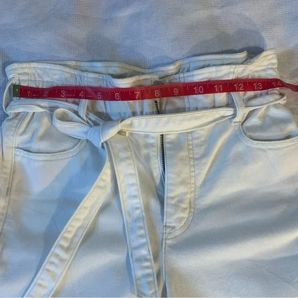 J Crew White Paper Jeans Womens Size 27 US 4 White Wide Leg Belted Elastic Waist - Picture 2 of 12